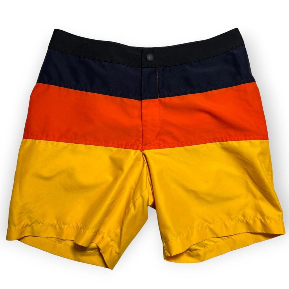 American Apparel Striped Swim Trunks SIZE XS Yellow Blue Board Shorts USA